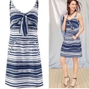 CABI Blue White Knotted Striped Tank Dress XS #5264